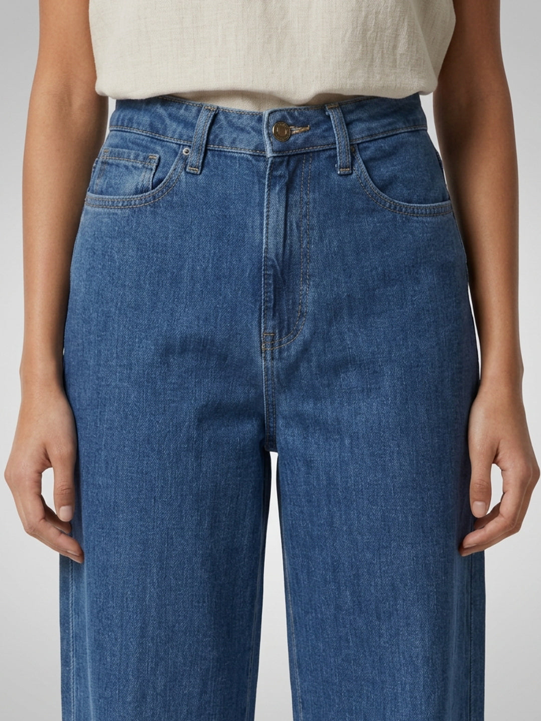 Women Bella Jeans Straight Fit Mid Blue High Rise