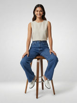 Women Bella Jeans Straight Fit Mid Blue High Rise
