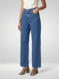 Women Bella Jeans Straight Fit Mid Blue High Rise