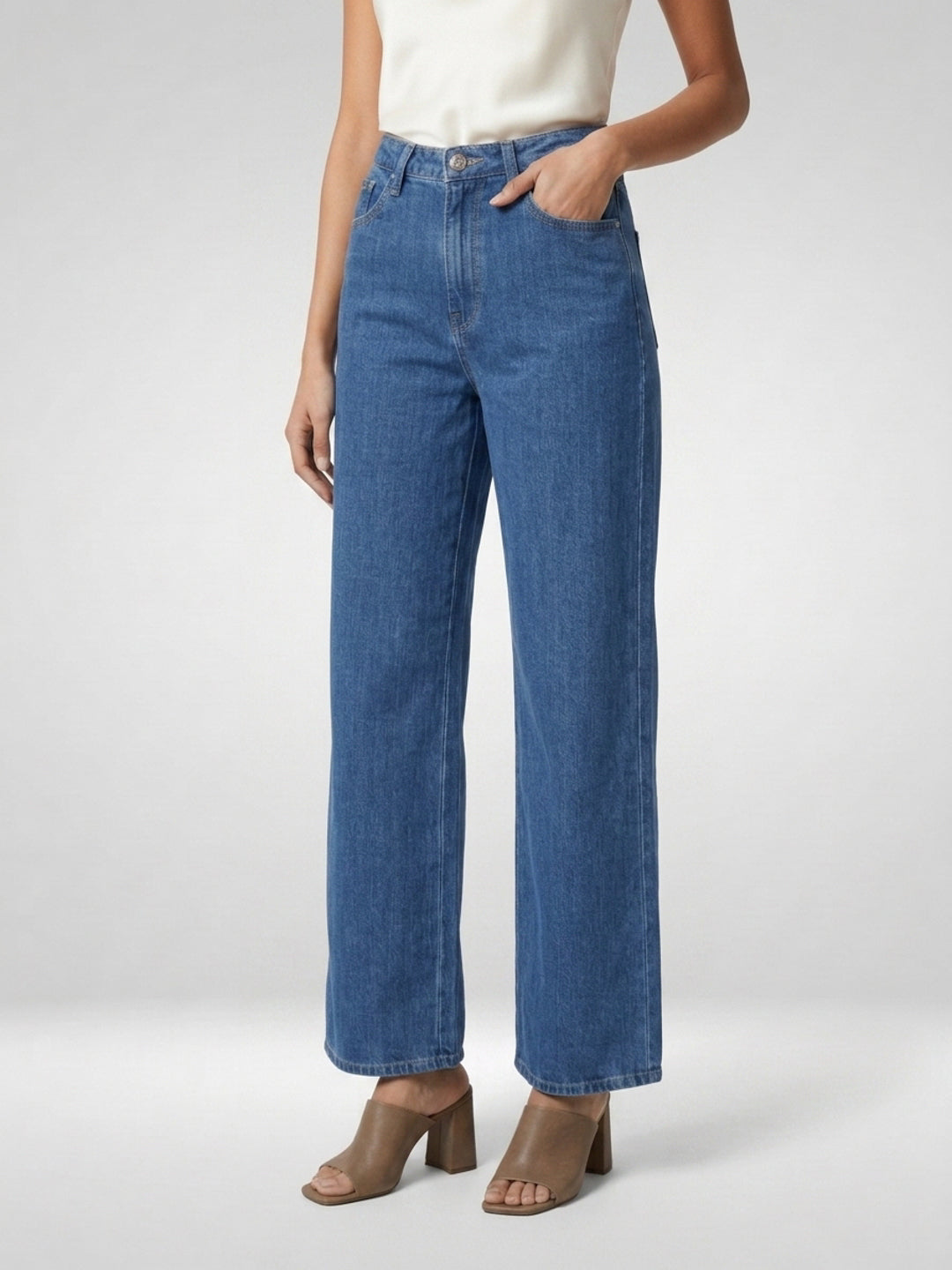 Women Bella Jeans Straight Fit Mid Blue High Rise