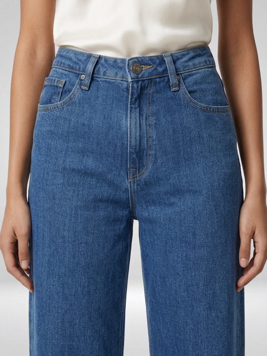 Women Bella Jeans Straight Fit Mid Blue High Rise