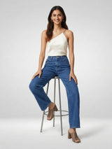 Women Bella Jeans Straight Fit Mid Blue High Rise