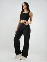Women Bella Jeans Straight Fit Black High Rise