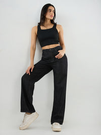 Women Bella Jeans Straight Fit Black High Rise