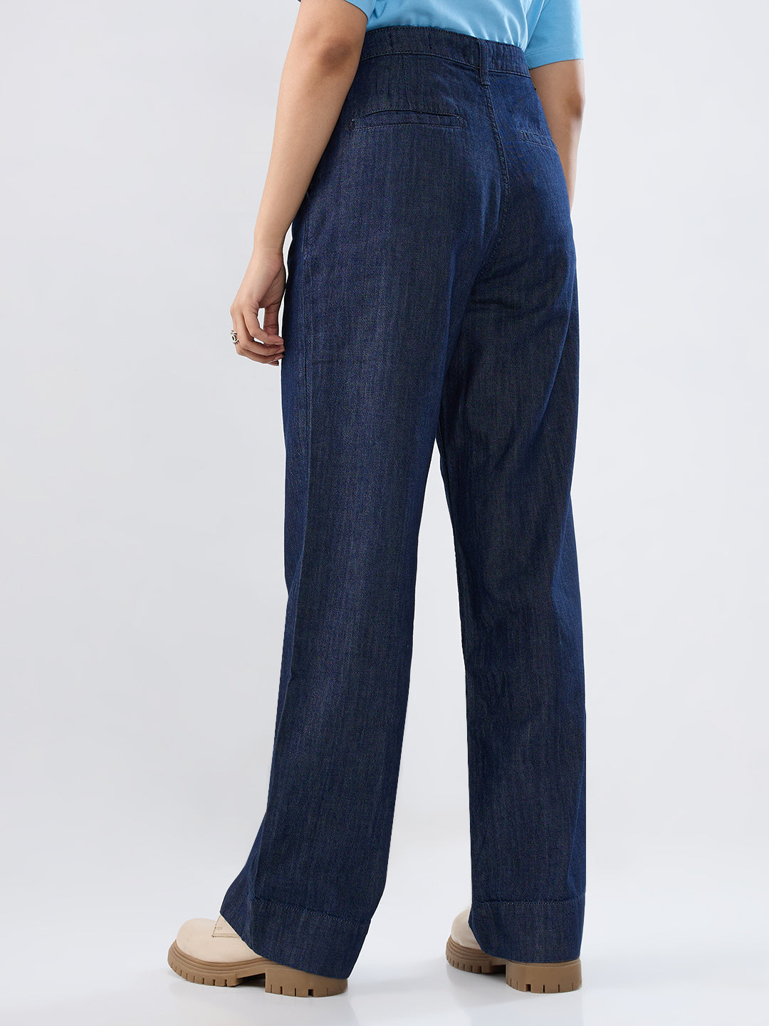 Women Jeans Straight Fit Dark Blue High Rise