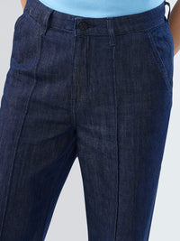 Women Jeans Straight Fit Dark Blue High Rise