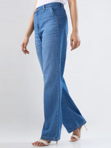 Women Jeans Straight Fit Mid Blue High Rise