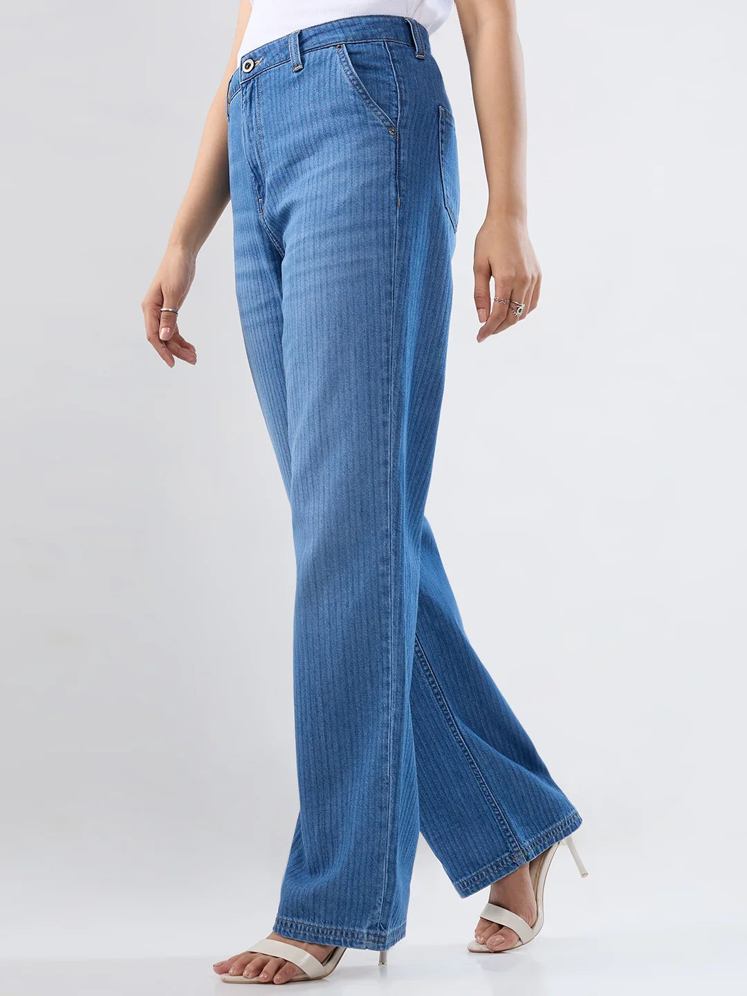 Women Jeans Straight Fit Mid Blue High Rise