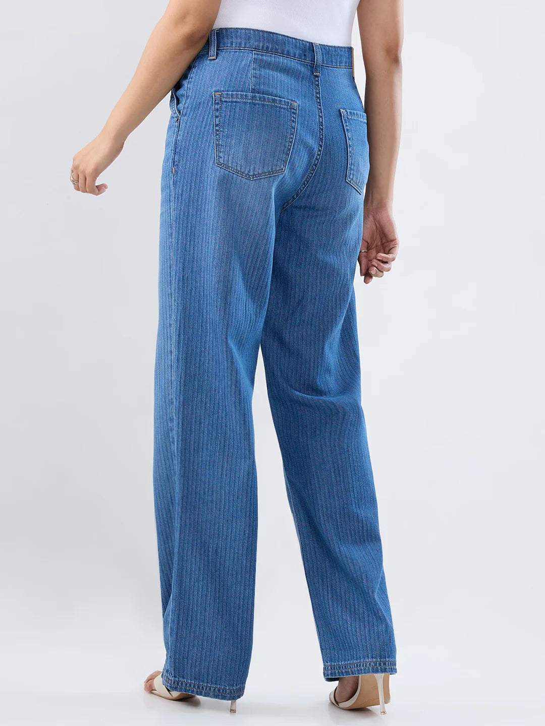 Women Jeans Straight Fit Mid Blue High Rise