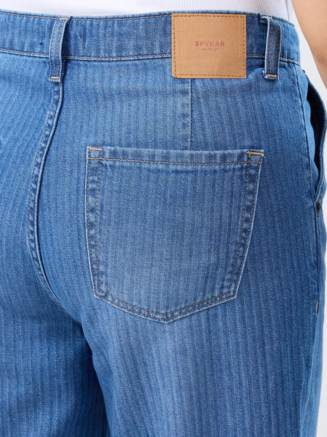 Women Jeans Straight Fit Mid Blue High Rise