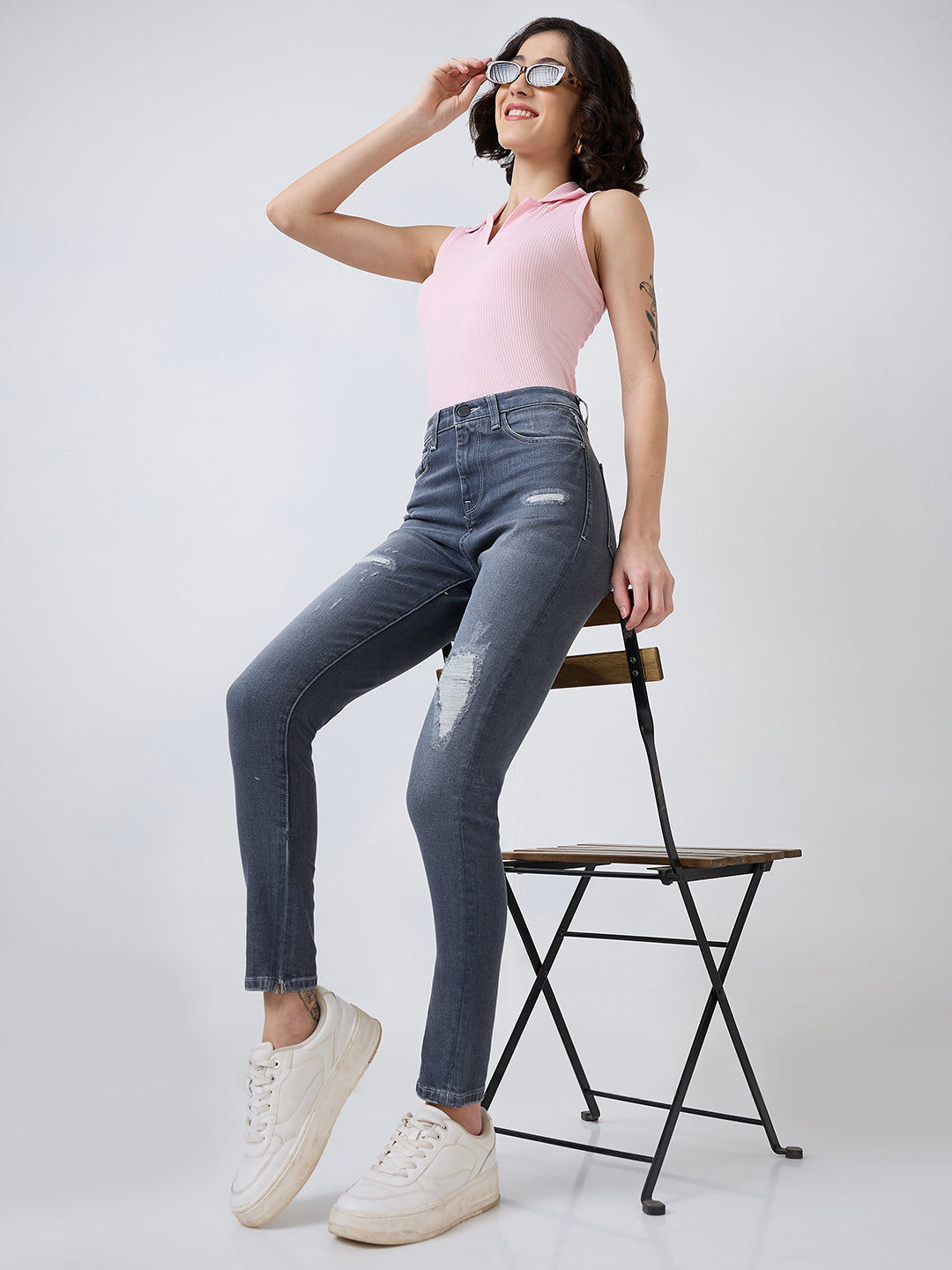 Women Alexa Jeans Super Skinny Fit Grey High Rise