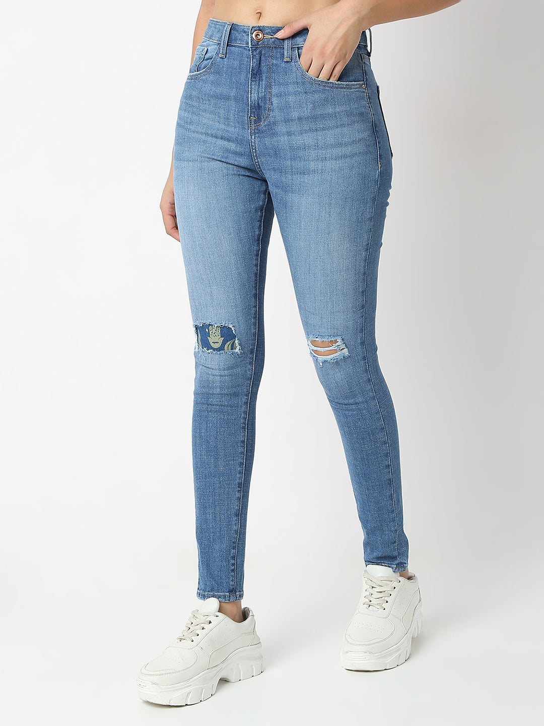 Spykar Light Blue Super Skinny Fit High Rise Jeans For Women