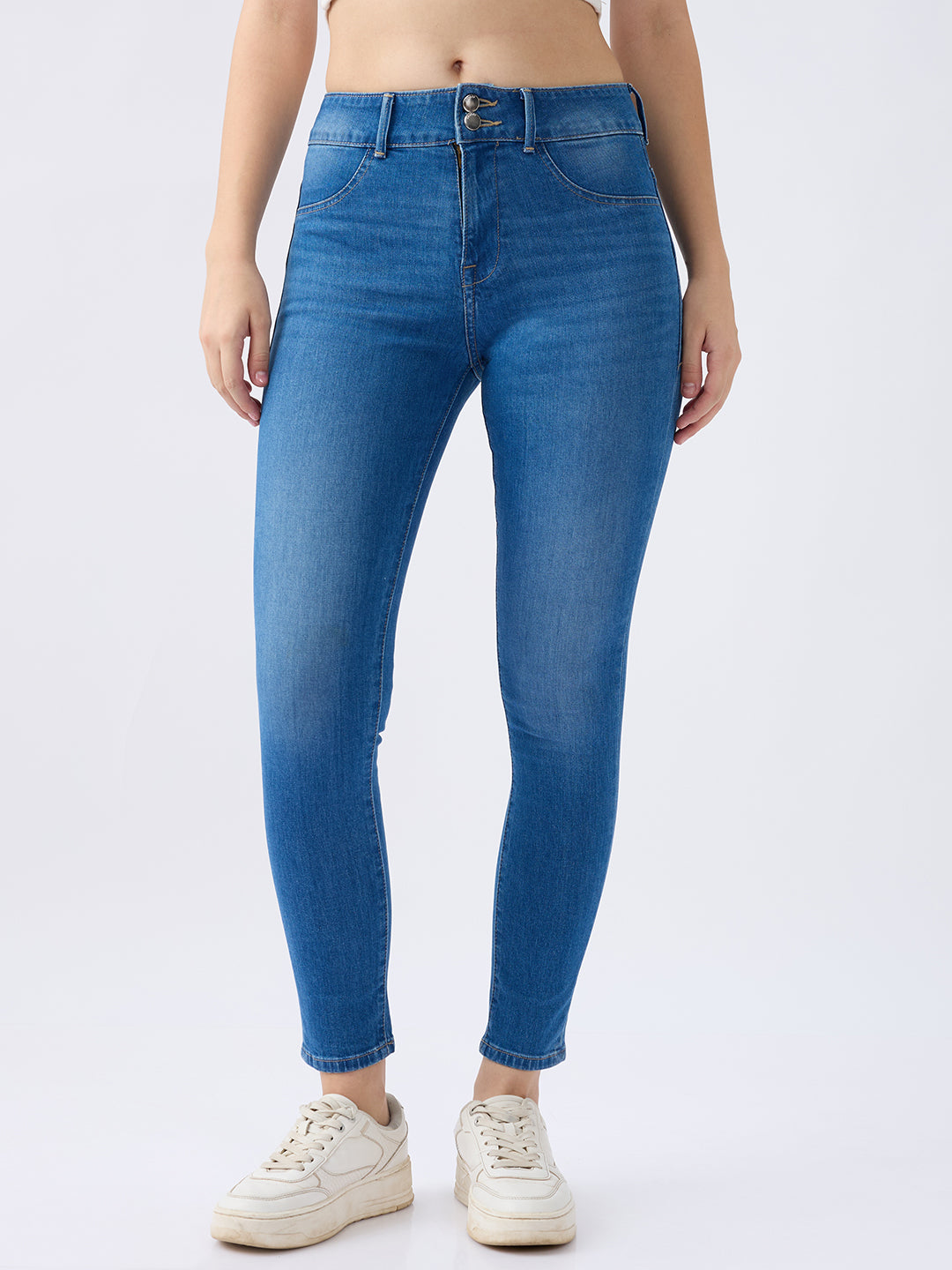 Spykar Mid Blue High Rise Super Skinny Fit Casual Jeans For Women