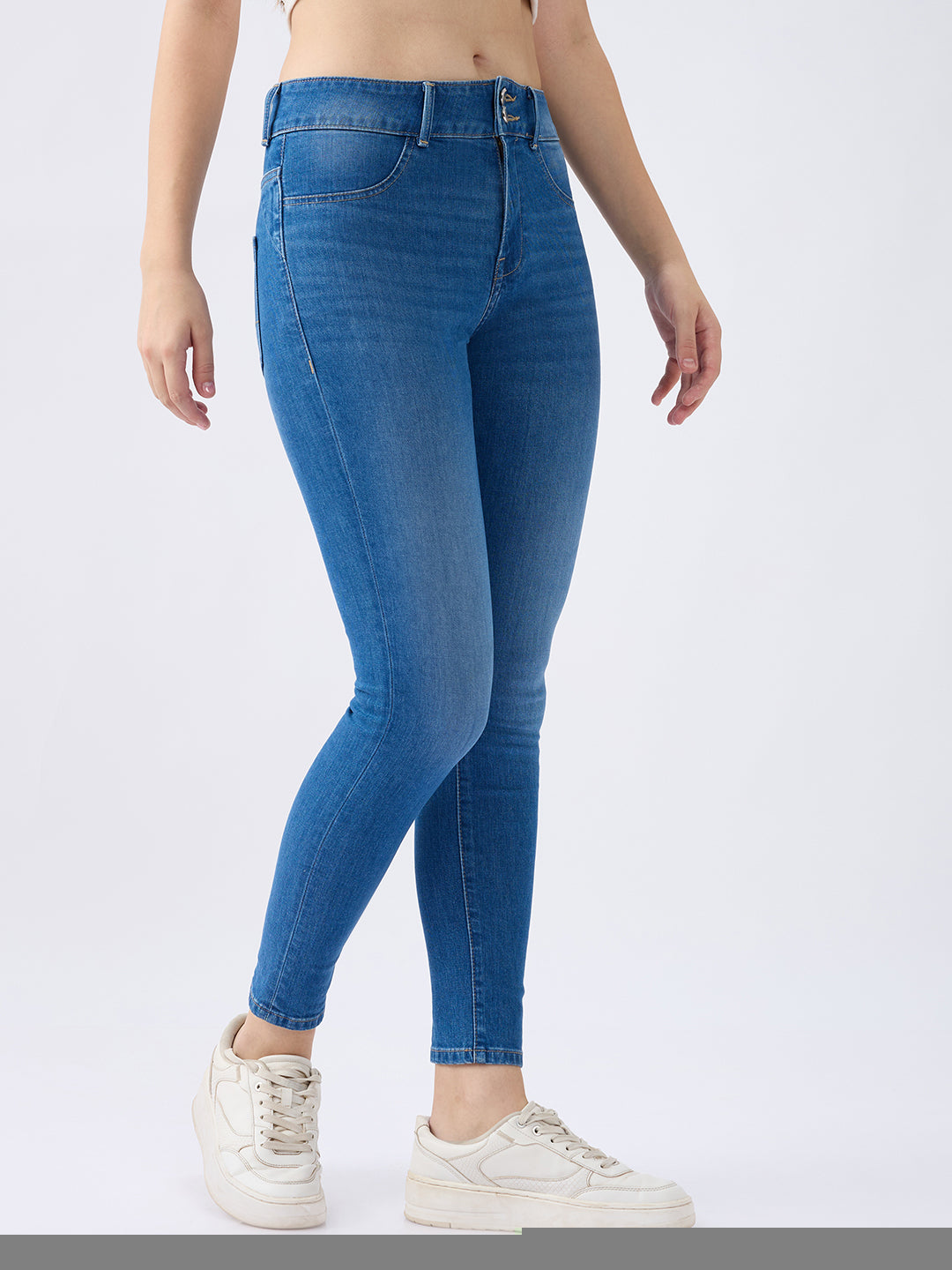 Spykar Mid Blue High Rise Super Skinny Fit Casual Jeans For Women