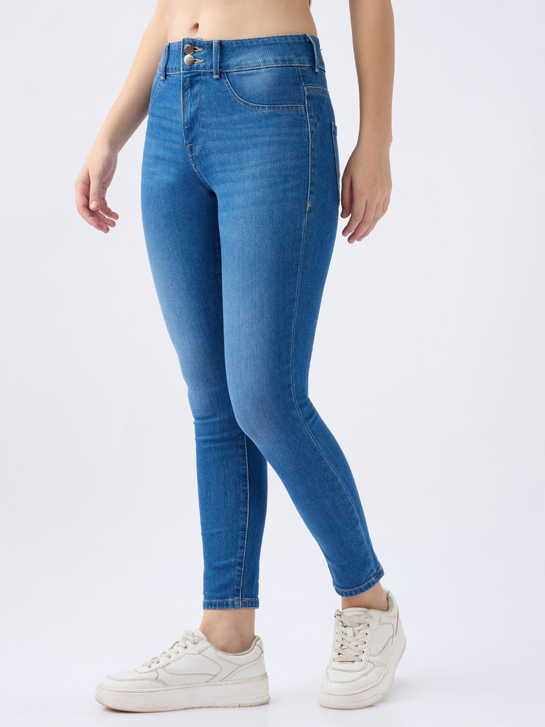 Spykar Mid Blue High Rise Super Skinny Fit Casual Jeans For Women