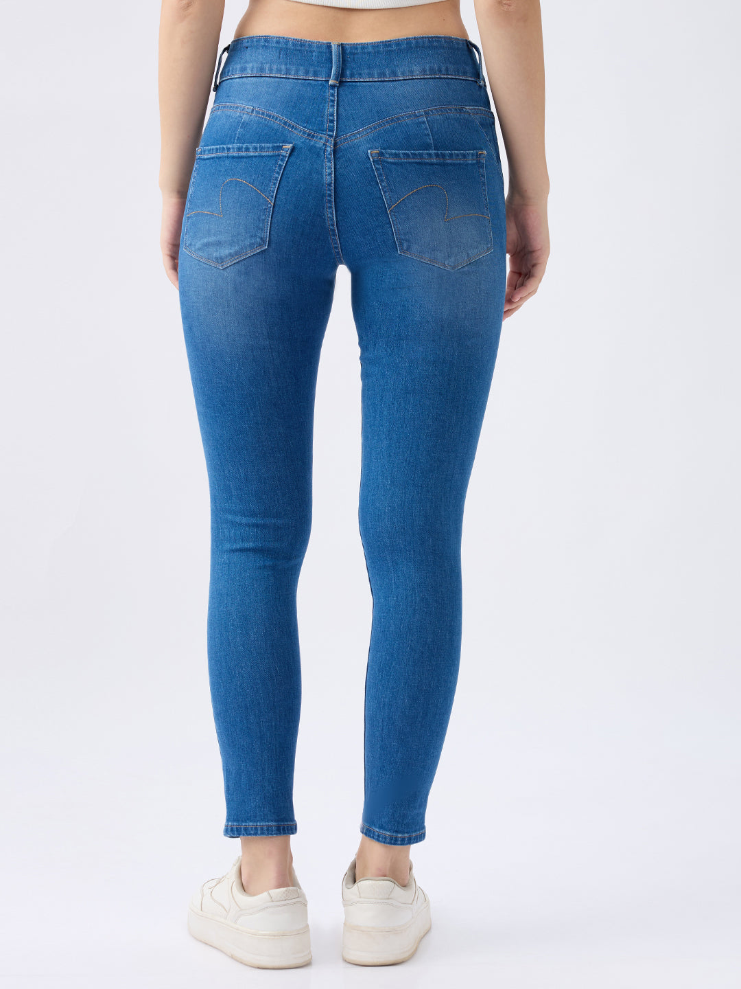Spykar Mid Blue High Rise Super Skinny Fit Casual Jeans For Women