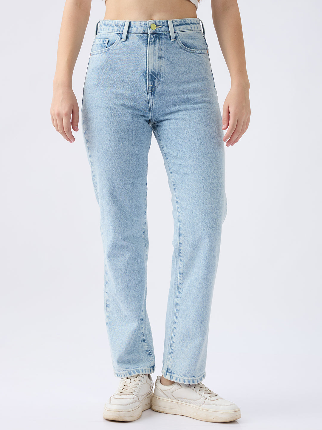 Spykar Ice Blue High Rise Straight Fit Casual Jeans For Women