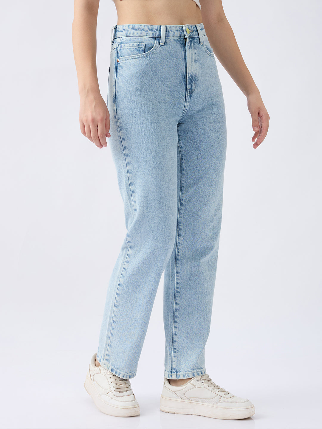 Spykar Ice Blue High Rise Straight Fit Casual Jeans For Women