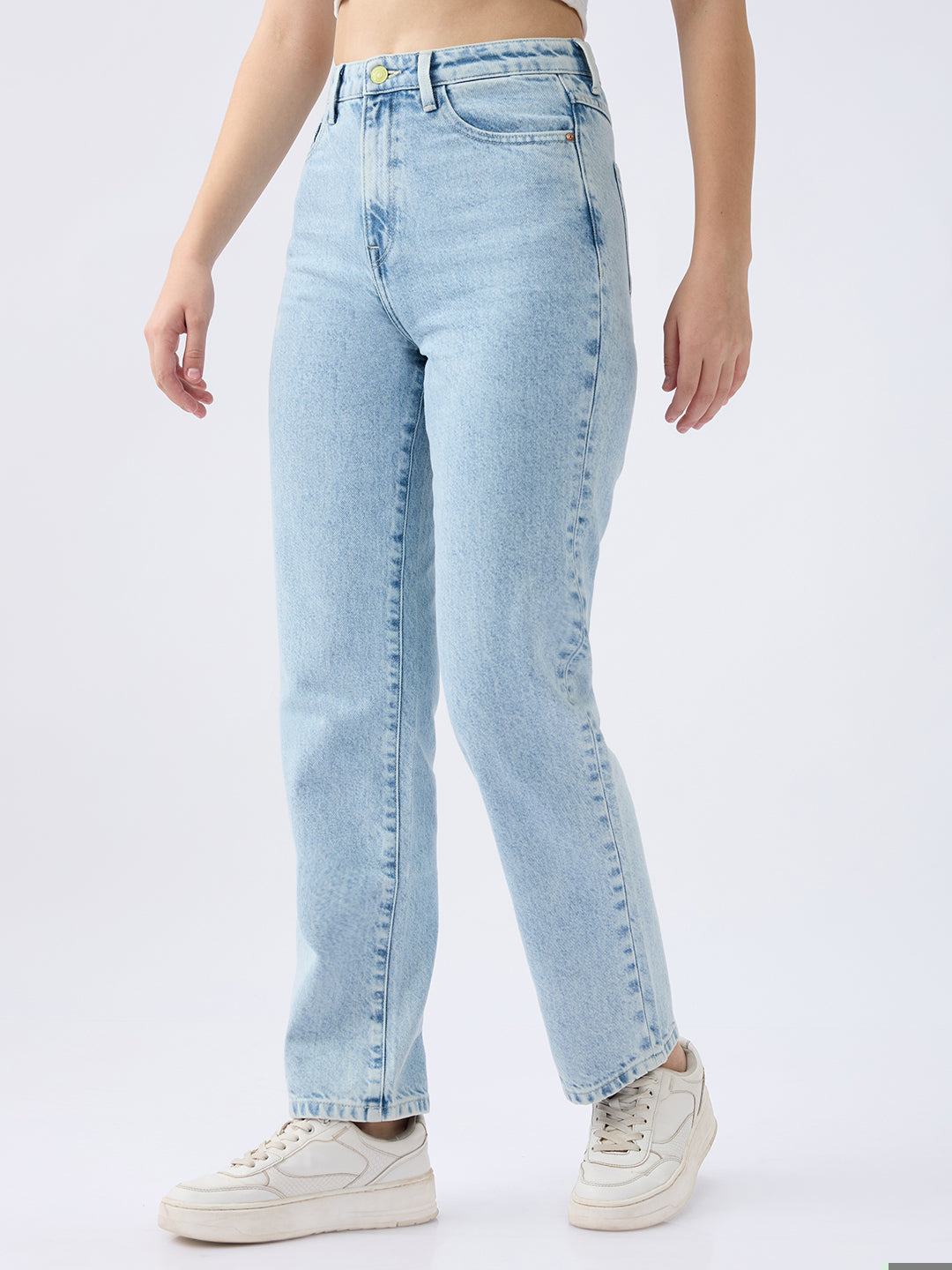 Spykar Ice Blue High Rise Straight Fit Casual Jeans For Women