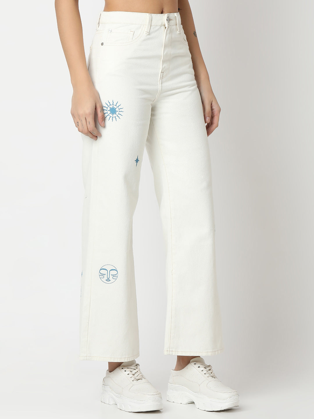 Spykar Off White Wide Leg High Rise Jeans For Women