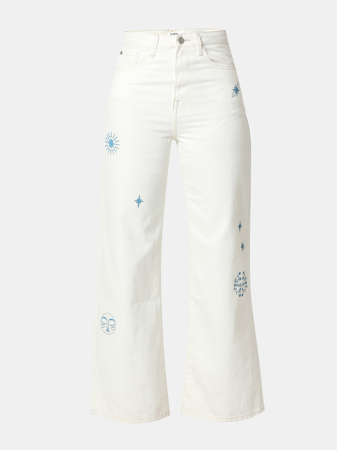 Spykar Off White Wide Leg High Rise Jeans For Women