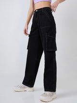 Women Bella Jeans Straight Fit Black High Rise