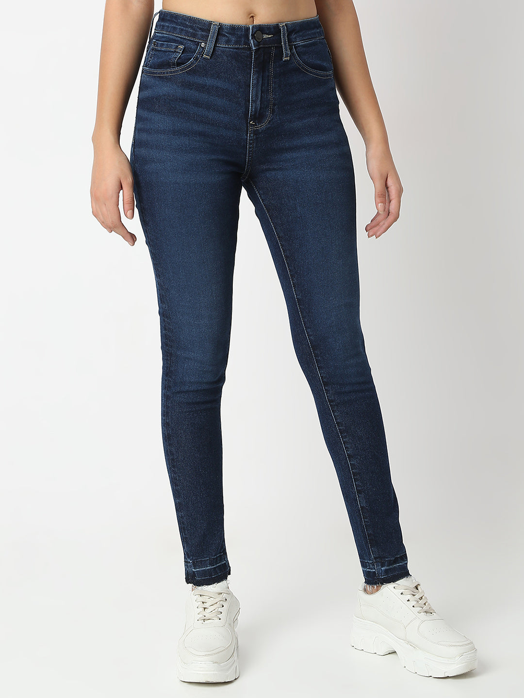 Women Jeans Skinny Fit Dark Blue High Rise