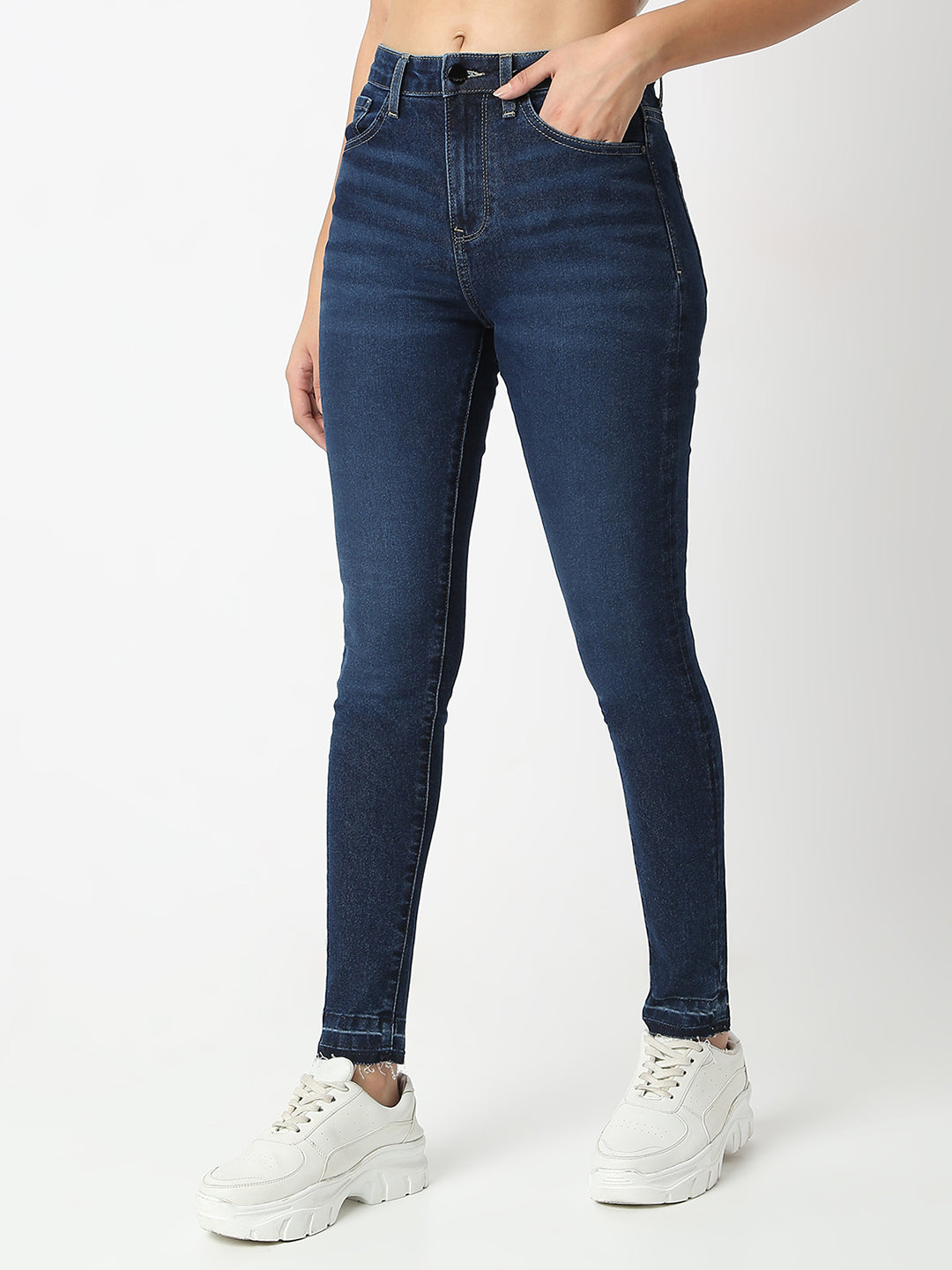 Women Jeans Skinny Fit Dark Blue High Rise