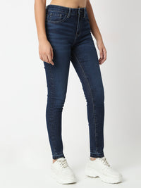 Women Jeans Skinny Fit Dark Blue High Rise