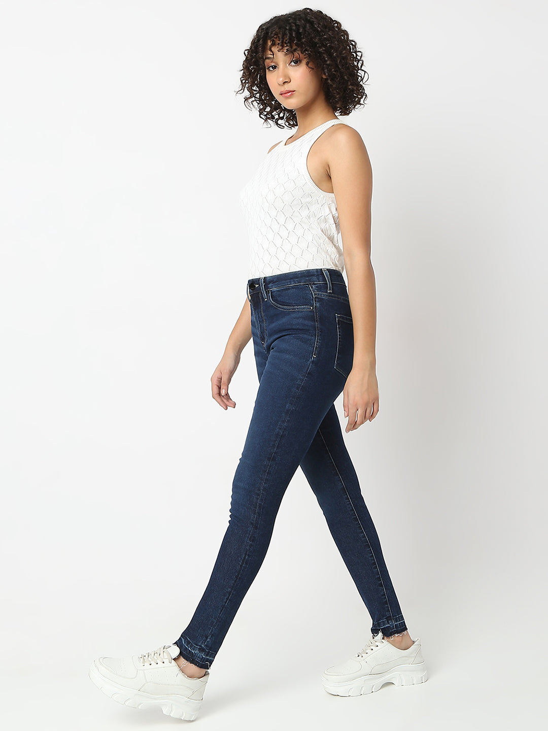 Women Jeans Skinny Fit Dark Blue High Rise