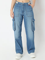 Women Bella Jeans Straight Fit Mid Blue High Rise
