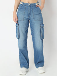 Women Bella Jeans Straight Fit Mid Blue High Rise