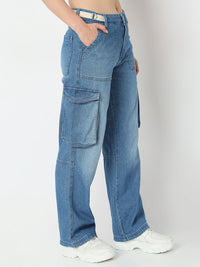 Women Bella Jeans Straight Fit Mid Blue High Rise
