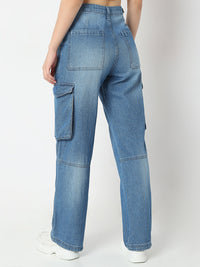 Women Bella Jeans Straight Fit Mid Blue High Rise