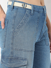 Women Bella Jeans Straight Fit Mid Blue High Rise