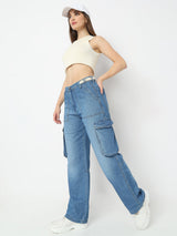 Women Bella Jeans Straight Fit Mid Blue High Rise