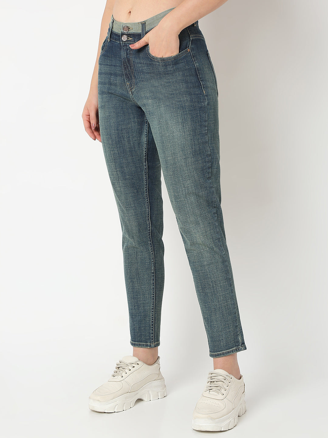 Women Amora Jeans Mom Fit Dark Blue Mid Rise
