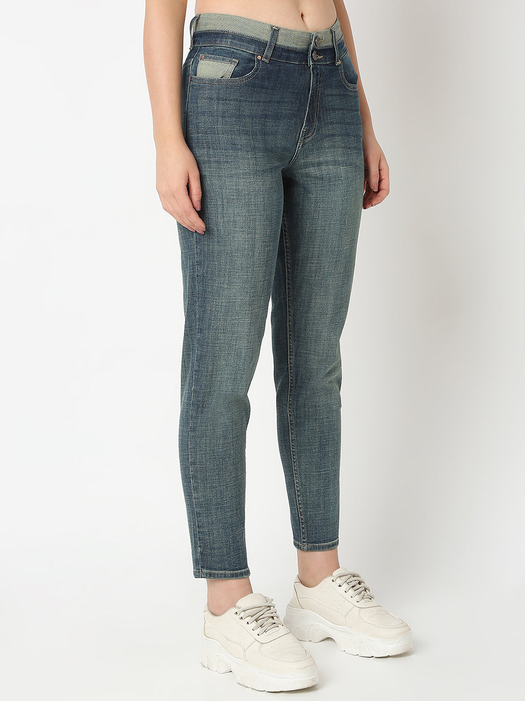 Women Amora Jeans Mom Fit Dark Blue Mid Rise