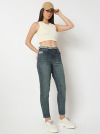 Women Amora Jeans Mom Fit Dark Blue Mid Rise
