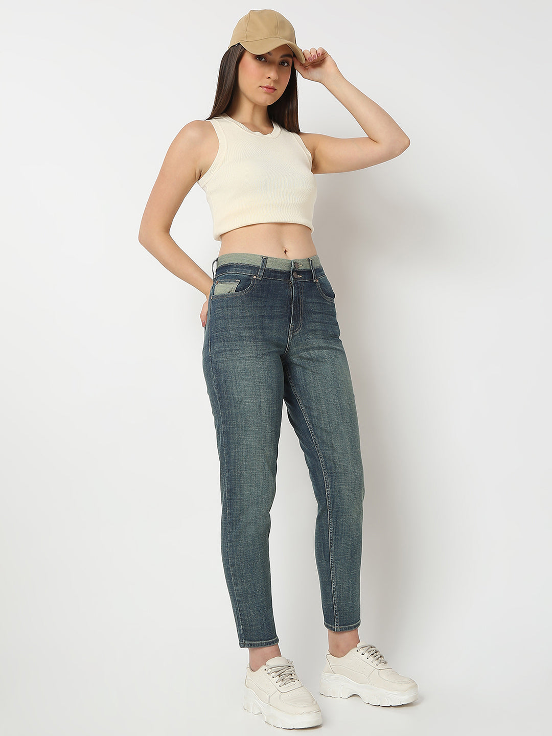 Women Amora Jeans Mom Fit Dark Blue Mid Rise