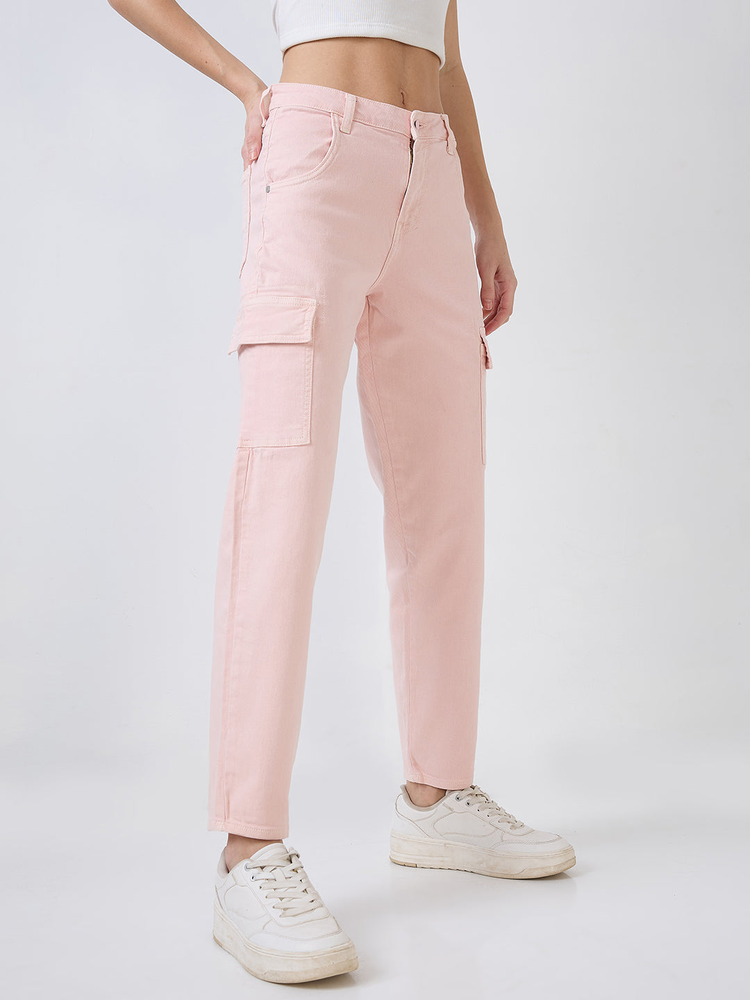 Women Amora Jeans Mom Fit Pink Mid Rise