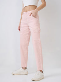 Women Amora Jeans Mom Fit Pink Mid Rise