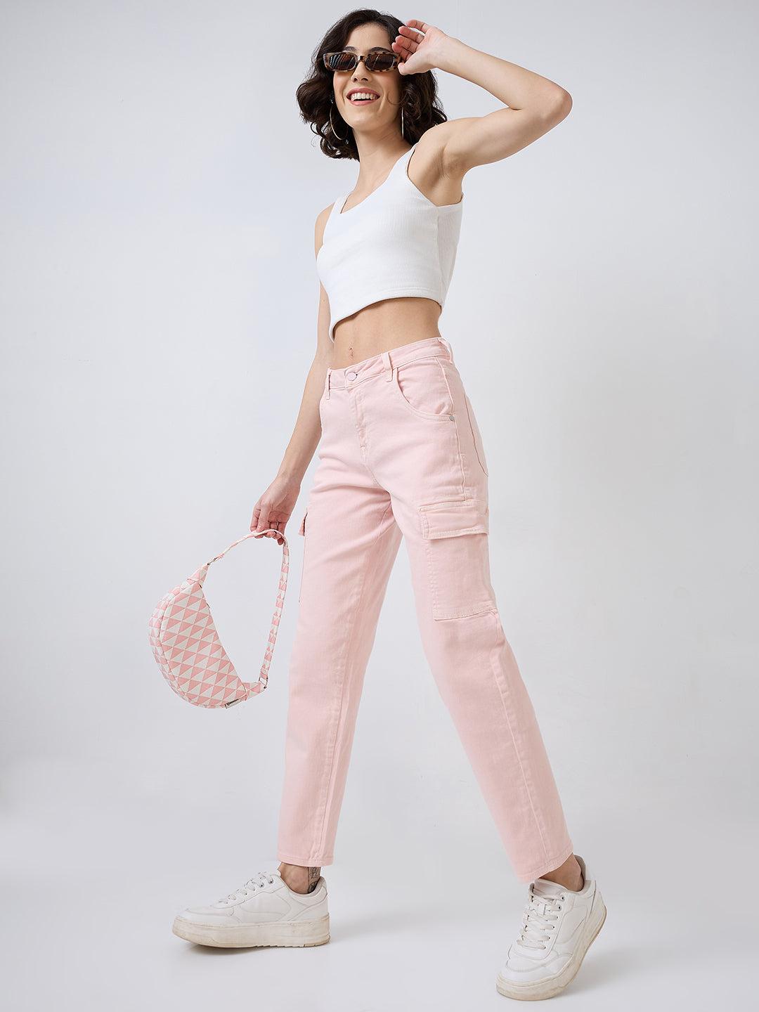 Women Amora Jeans Mom Fit Pink Mid Rise