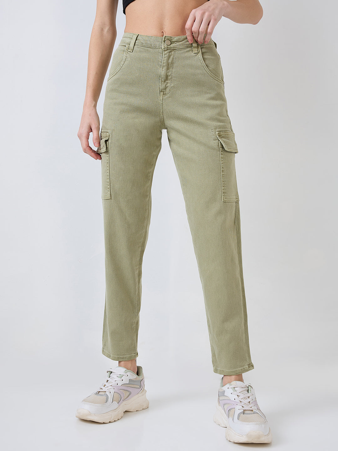 Women Amora Jeans Mom Fit Green Mid Rise