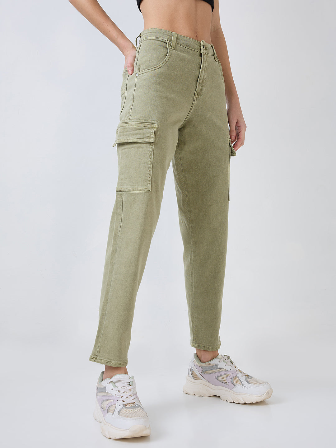 Women Amora Jeans Mom Fit Green Mid Rise