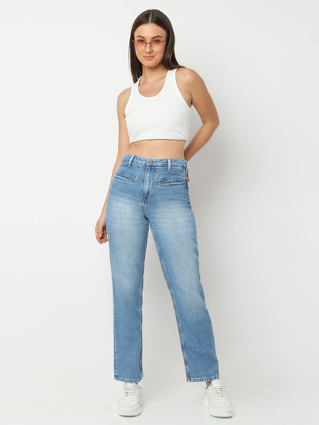 Spykar Straight fit Light Blue High Raise Jeans For Women