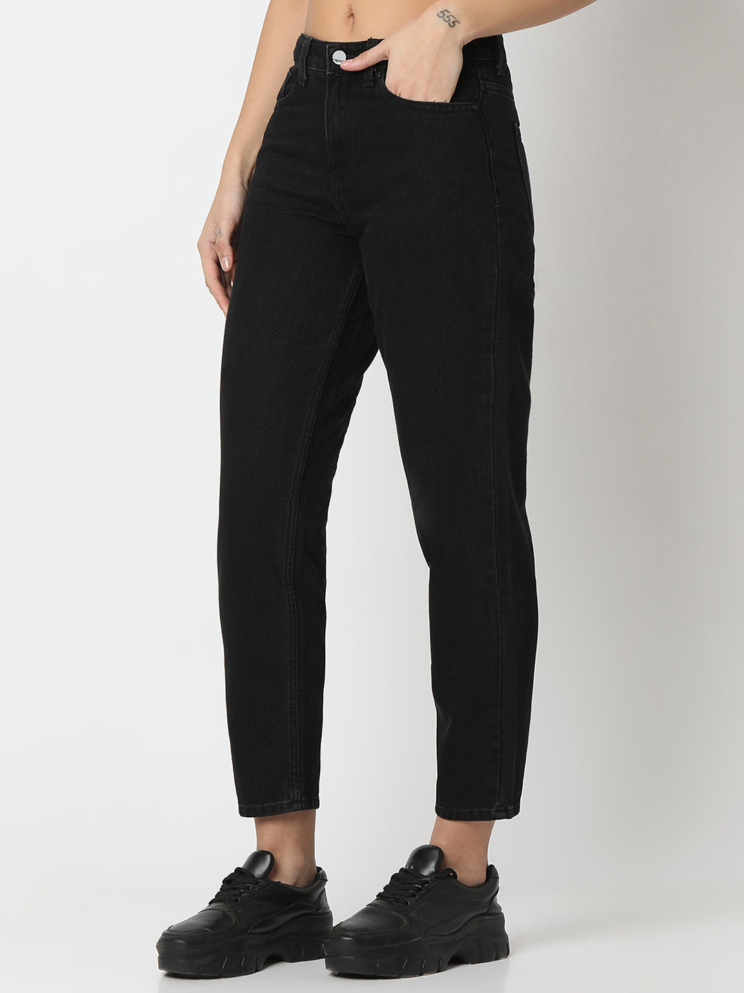 Spykar Black Mom Fit High Rise Jeans For Women