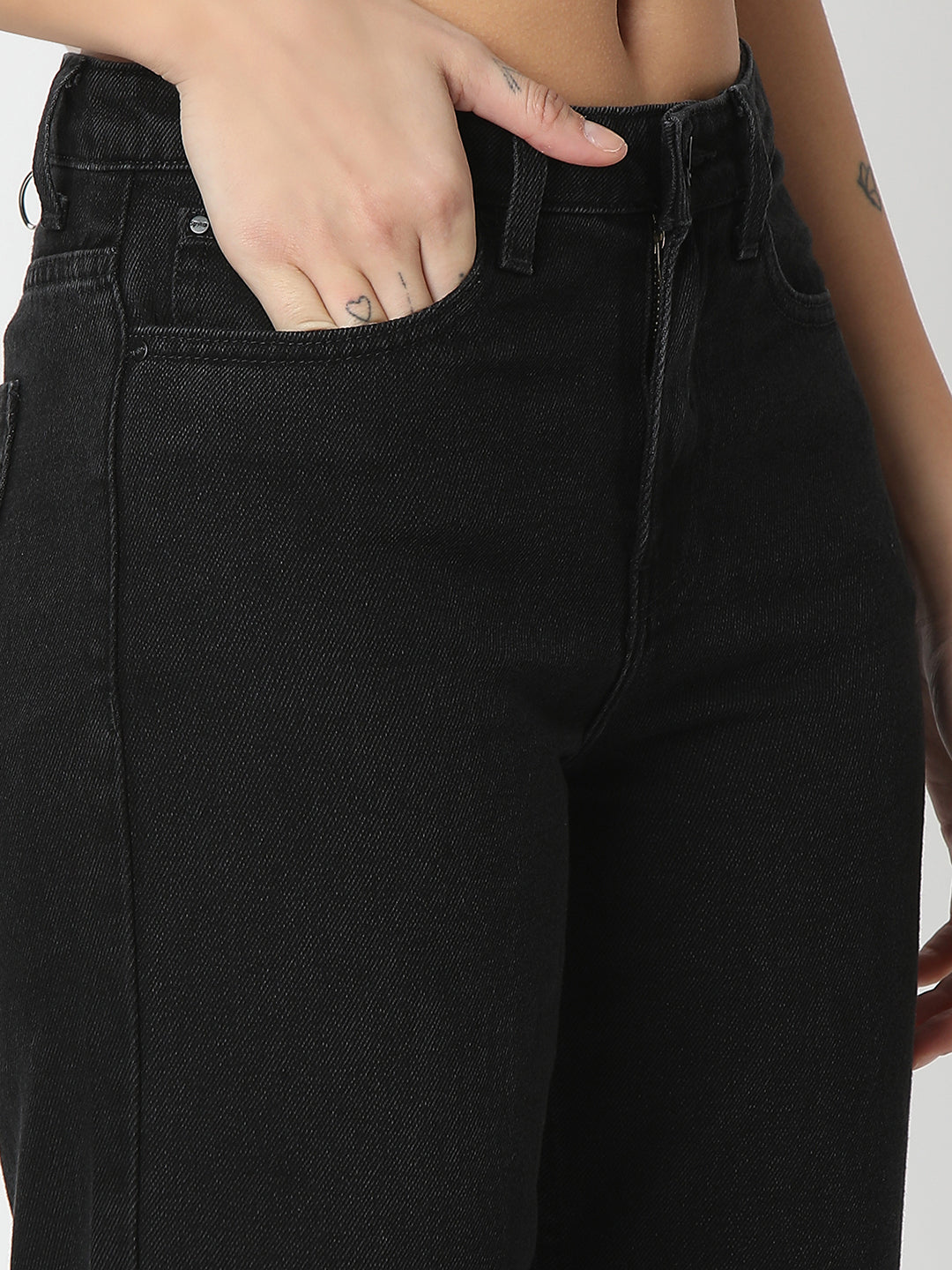 Women Jeans Mom Fit Black High Rise