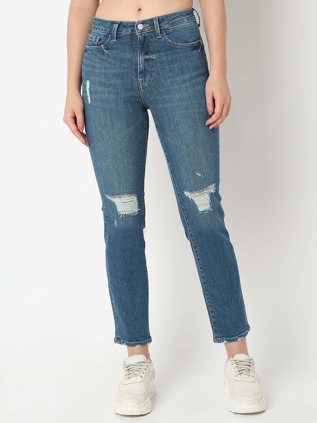 Women Emma Jeans Slim Fit Mid Blue High Rise