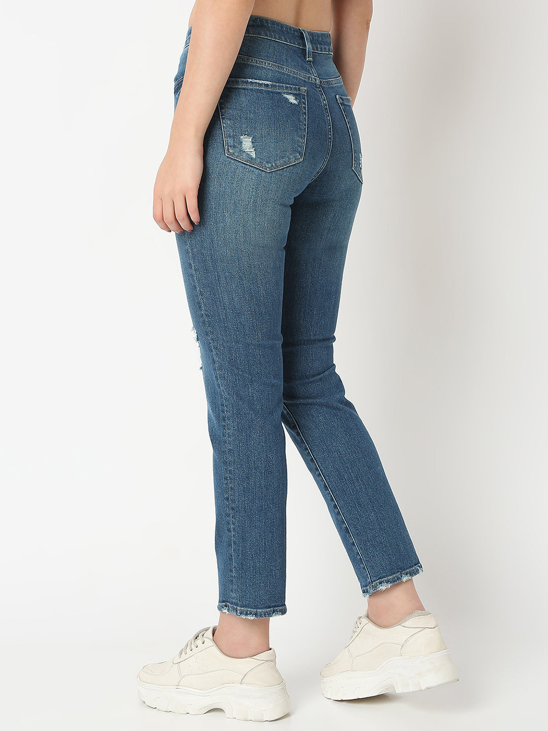 Spykar Slim Fit High-Rise Mildly Distressed Light Fade Jeans For Women